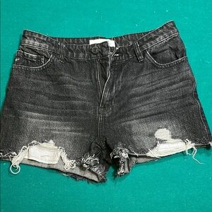KanCan Black Distressed Jean Shorts Raw-Edge Hem